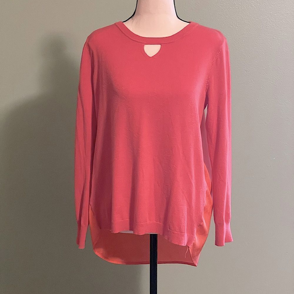 One A Orange Long Sleeve Top with Elongated Satin-like  Back. Size Medium.